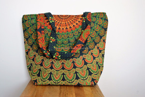 กระเป๋าถือผ้าฝ้ายอินเดียมีสไตล์สำหรับผู้หญิงกระเป๋าโท้ทพิมพ์ลายแมนดาลา PVC สายโซ่กระเป๋าแฟชั่นลายดอกไม้สำหรับช้อปปิ้งของผู้หญิง - Product Image 3