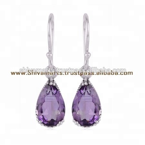 Pendiente de piedras preciosas de amatista genuina de Plata de Ley 925 hecho a mano para mujer y Niña joyería de moda - Product Image 2
