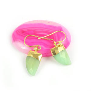 Chrysoprase Natural Gemstone Stud <b>Earrings</b> for Women Horn Shape with Gold Plating <b>Cute</b> Party Jewelry Gift Western Stone Jewelry - Product Image 3