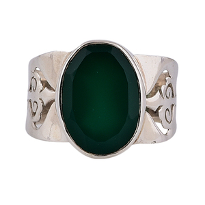 Anillo de plata 925 sólida con piedras preciosas facetadas ovaladas de ónix verde 9X13mm - Product Image 1