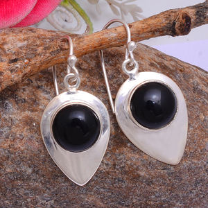 Genuine <b>Black</b> Onyx Round Cab Gemstone 925 Sterling Silver Ear Wire <b>Dangle</b> <b>Earrings</b> Wholesaler Manufacturer CASA DE PLATA - Product Image 3