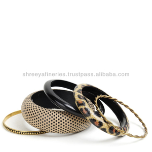 Bracelet en laiton et bois, épais, Style indien, pour femme - Product Image 1
