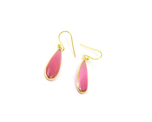 Boucles d'oreilles créoles en cuivre plaqué or 14mm à la mode avec pierre précieuse Monalisa Composants de résultats de bijoux en forme de goutte rose à la mode - Product Image 4