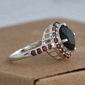 925 Sterling Silver Beautiful Gemstone <b>Ring</b> Red Garnet and <b>Black</b> Onyx Fashionable Jewelry for Weddings and Parties - Product Image 3