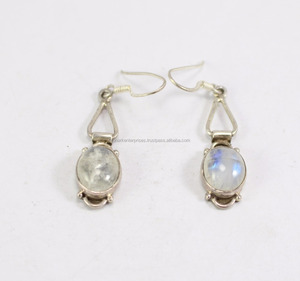 เรนโบว์มูนสโตน925ต่างหูเงินแฮนด์เมดเครื่องประดับเงินพลอยต่างหูขายส่งราคาโรงงาน - Product Image 1