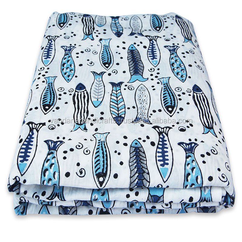 Ткань с ручным принтом, ткань с принтом рыбы от производителя