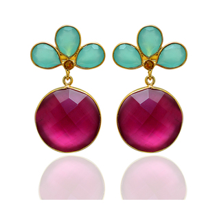 Pendientes de Plata de Ley 925 con Calcedonia Natural Aqua, Chapados en Oro, para Uso Diario, Regalo de Boda - Product Image 1