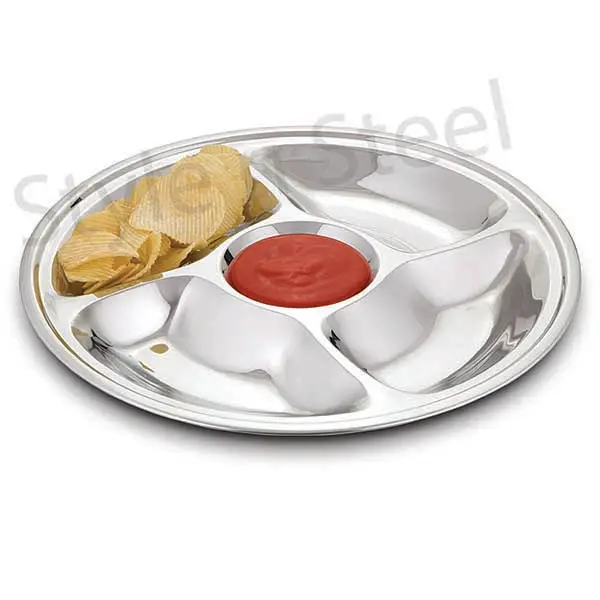 Cookie Dessert Serving Platter Tray Stainless Steel Chip & Dip Plate Compartment Cheese Appetizer Plate steel