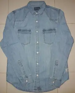 Camisa vaquera de poliéster y algodón para hombre de marca de gama alta, ropa lavada para adultos, temporada de primavera, stock excedente de Bangladesh - Product Image 1