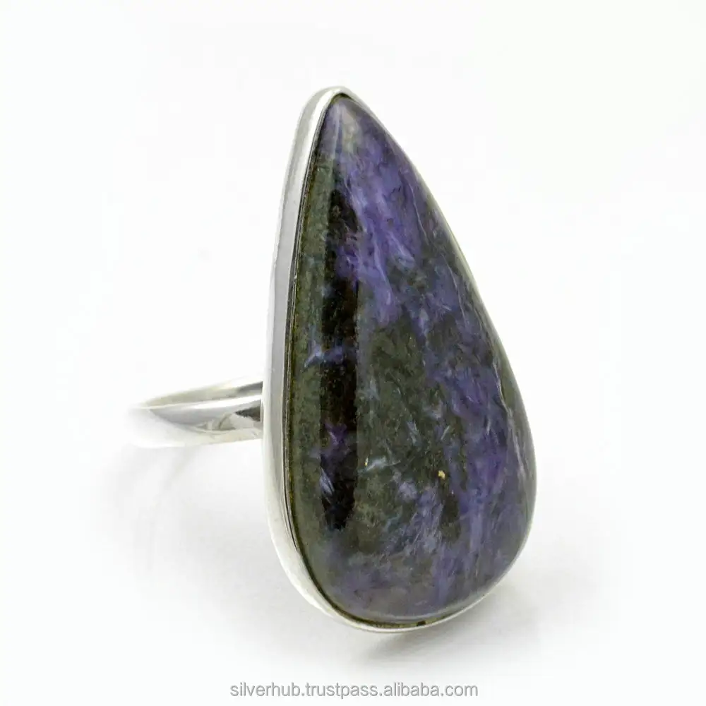 แหวนอัญมณี Charoite สีเงินสเตอร์ลิง925แหวนแฟชั่นแหวนโบราณของขวัญสำหรับผู้หญิงขายส่งเงิน