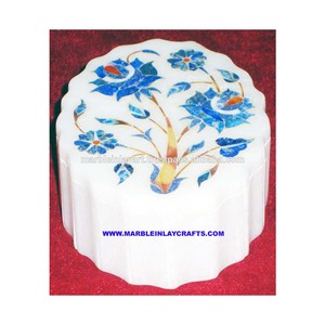 Cajas de Regalo de joyería con incrustaciones de piedra de mármol blanco, hechas a mano - Product Image 1