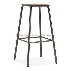 Taburete rústico de madera maciza de estilo antiguo con acero inoxidable para muebles de gabinete de sala de estar - Product Image 1