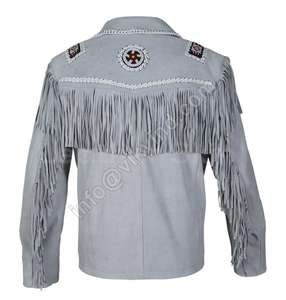 Top Quality in Low Price Men White Western Style <b>Fringes</b> Cowboy Suede Leather <b>Jacket</b> - Product Image 2