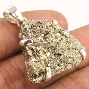 Increíble colgante de joyería de plata de ley 925, piedra preciosa drusa de pirita dorada Natural - Product Image 1