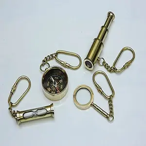 פליז בציר ימי ימית מיניאטורי Keychain Keyring-סט של 4 אסיפה ימי Keychain