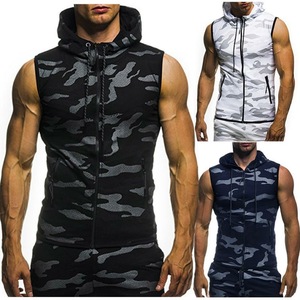 Custom Sleeveless Mens Plain Gym Sudadera con capucha - Product Image 5