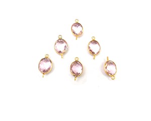 Cuarzo Rosa Forma ovalada Doble fianza Chapado en oro Fabricación de joyas Bisel de piedras preciosas Piedra natal Boho Conector - Product Image 4