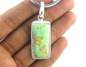 Colgante de plata de ley con forma de rectángulo, Gema de sedimento de mar verde Natural, con cadena, regalo de joyería, hecho a mano - Product Image 2