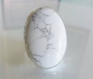 Anillo de howlita ovalado redondo pera cuadrado fantasía rectángulo piedra preciosa natural cabujón de piedra 925 plata esterlina - Product Image 3