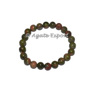 Pulseras de cuentas de piedras preciosas Unakite personalizadas al por mayor, piedra principal de ágata chapada en oro, estilo clásico para regalo o aniversario - Product Image 1