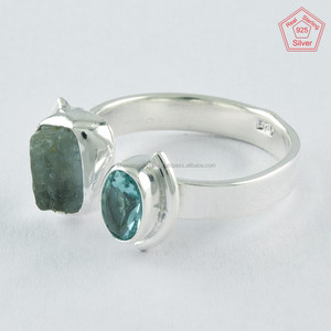 Hermosa Aqua Chalce y topacio azul piedra anillo ajustable plata de ley 925 anillo de plata de ley 925 - Product Image 3