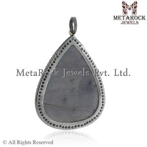 Gemstone Labradorite 925 Sterling Silver Pave Set Diamonds Designer Pear Shaped Handmade Pendant Metarock Jewelry - Product Image 3
