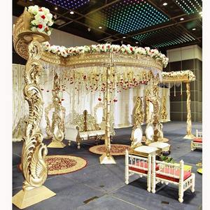 Telón de fondo de estilo de moda indio hecho a mano Mandap de boda moderno con sillas portátiles grandes para fiestas - Product Image 1