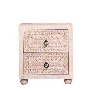 Table d'appoint au design antique en bois massif Shabby Chic avec tiroirs sculptés Tables de chevet pour la chambre ou la maison - Product Image 1