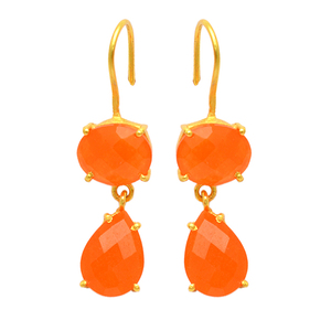 Orange Carnelian Gemstone Fixed Ear Wire <b>Dangle</b> <b>Earrings</b> Gold Plated Jewelry 925 Sterling <b>Silver</b> <b>Earring</b> For Women Girls. - Product Image 2