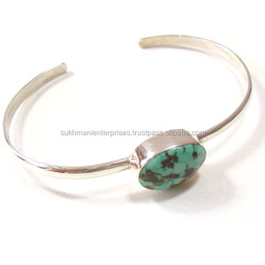 Bleu tibétain turquoise 925 bracelet en argent sterling manchette grosse déclaration festival bohème pierres précieuses en gros bijoux indiens - Product Image 1