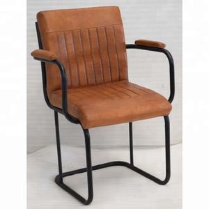 Fauteuil en métal de style hollandais industriel moderne avec cuir de chèvre pour la maison, le bureau et la salle de banquet. - Product Image 5