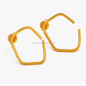 Pendientes de tuerca finos de Plata de Ley 925 Diseño único chapado en oro Regalo de boda de moda para fiestas - Product Image 2