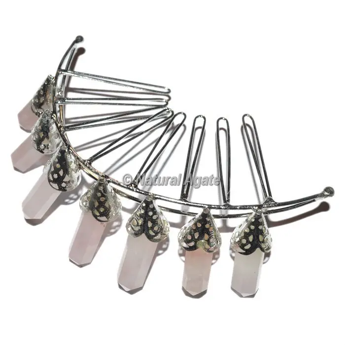 Affordable Price Rose Quartz 7 Pencil Silver Crown Jewelry