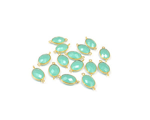 Aqua Calcedony Gemstone Findings Bijouterie en plaqué or Charm Faceted Bezel Birthstone Boho Connector Link - Product Image 5