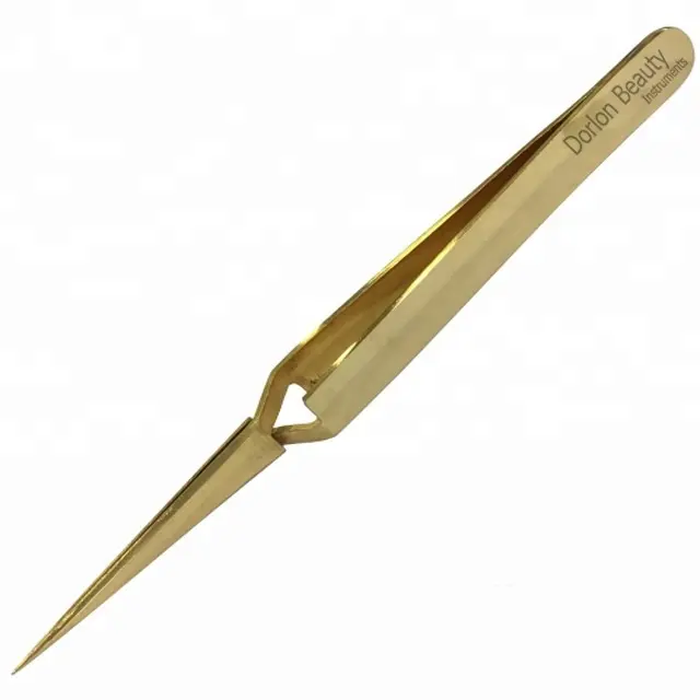 gold plated x type straight eyelash extension tweezers