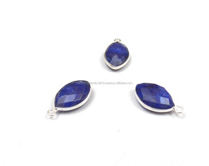 Bleu saphir naturel Multi pierres précieuses bijoux faits à la main lunette avec argent plaqué charme lunette pierre de naissance connecteur - Product Image 4