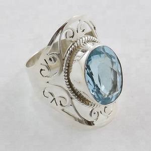 พรีเมี่ยมเครื่องประดับหินสีฟ้าแหวนบุษราคัมสีฟ้าสำหรับแหวนแฟชั่นนิรันดร์ - Product Image 5