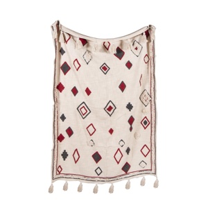 หรูหราสีขาวผ้าฝ้ายผ้าห่มจากอินเดีย Bohemian ทอปัก Handmade Pom-Pom ผ้าห่มขายส่งทอโยนผ้าห่ม - Product Image 3