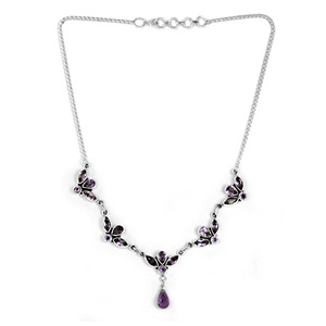 Collier d'améthyste attrayant en argent sterling 925 avec pendentif chaîne à maillons tendance en diamant et perle pour mariage et fête cadeau - Product Image 1