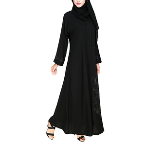 หินแบบดั้งเดิมที่ด้านหน้าและแขนเสื้อที่มีการเย็บปักถักร้อยสีดำ Jilbab AJM TRADE HOUSE ขายร้อน - Product Image 2