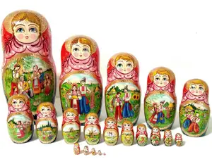 Grote Maat Zomer Stijl Land Leven Beelden Nesting Dolls Russische Poppen Die Passen Binnen Elkaar Handgemaakte Houten Art Set 20 Pc