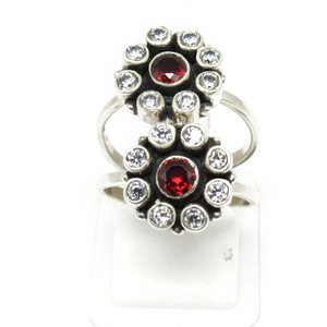 Anillo de Plata de Ley 925 con punta de gema en forma redonda, color rojo, Circonia cúbica blanca, 925 - Product Image 2