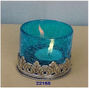 Vente en gros d'usine Nouveau design personnalisé Verre décoratif bleu ciel et votive en laiton - Product Image 2