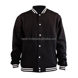 Chaqueta Varsity Negra y Azul para Hombre con Diseño de Bloques de Color, Cuello Alto, Corte Regular, Material de Lana Melton - Product Image 2