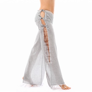 Pantalón de playa de rizo fino con Color claro para mujer, con borla y banda para la cintura ajustable, del fabricante patentado % 100 algodón - Product Image 3