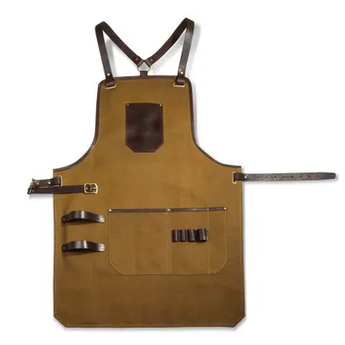 Heavy Duty Waxed Barber Men And Women Apron Made of Canvas With Genuine Leather Straps