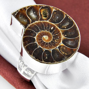 Increíble Natural hecho a mano enorme amonita piedra preciosa 925 anillo conjunto de joyas de plata - Product Image 3