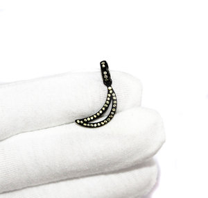 925 Solid Sterling Silver <b>Charm</b> Pendant Beautiful Half <b>Moon</b> Shaped Champagne Diamond 1\" Long Vintage Style for Jewelry Making - Product Image 5