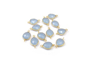 Calcédoine bleue argent Sterling plaqué or multi-pierres naturelles fabrication de bijoux forme de poire breloque lunette à facettes Double caution - Product Image 5