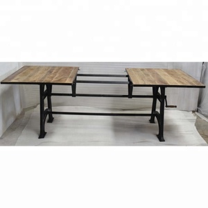 Table à manger industrielle antique en fonte ajustable et extensible en bois de manguier Café Restaurant Banquet Bureau Conférence Maison Table à manger - Product Image 5